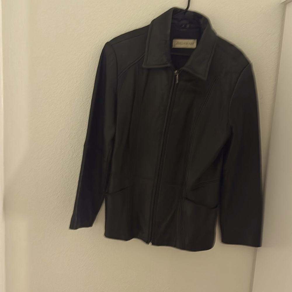 Jones, New York medium size, leather jacket, distressed in very good condition